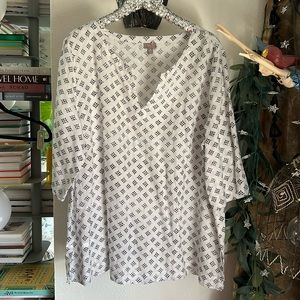 J. Jill cute white / black linen tunic top, Sz. 3X, Plus
